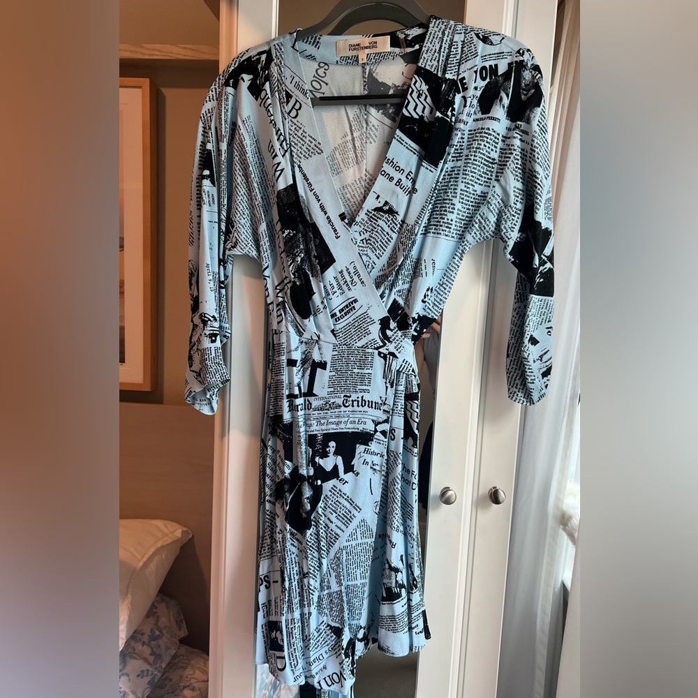 DVF Wrap Dress - Blue Newsprint